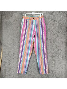 Take a Break Jeans Womens 8 Multicolor Striped Cotton High Rise 80"s Vintage